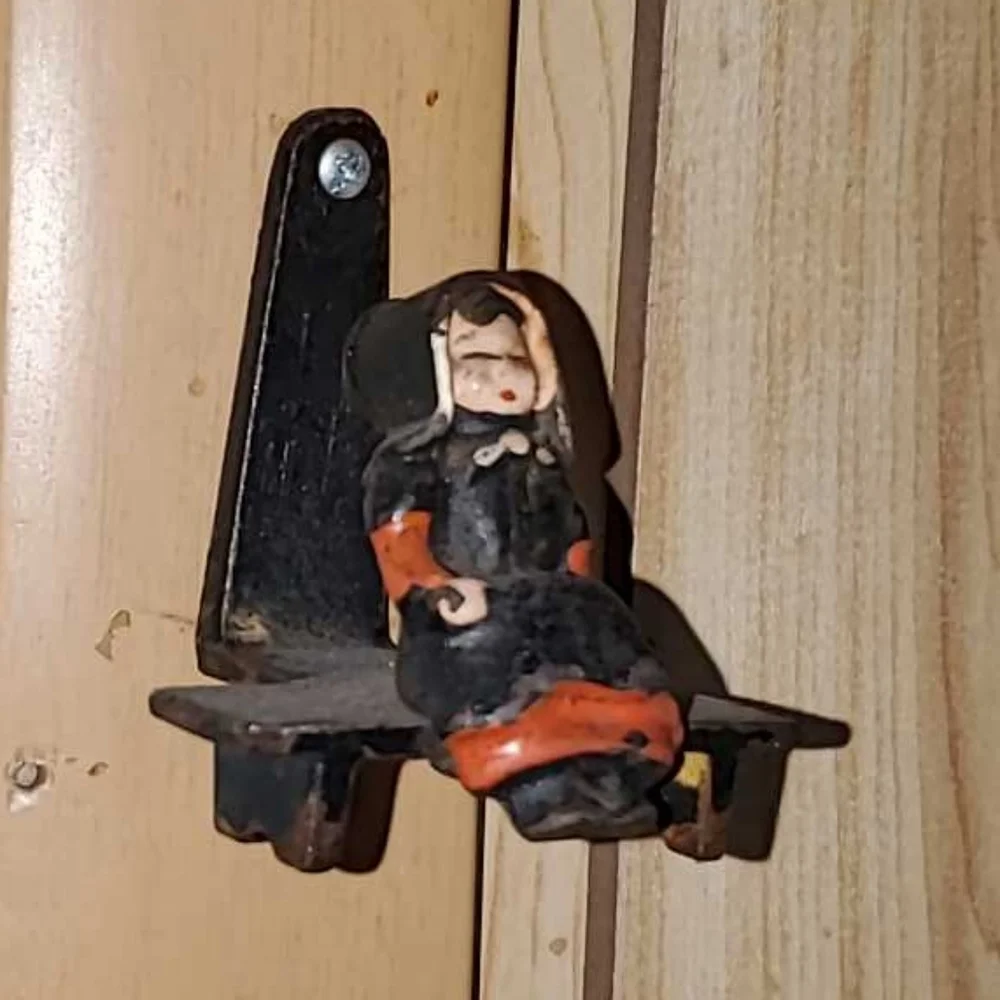 VINTAGE CAST IRON Amish Woman Wall Hook or Shelf Decor Handmade by Amish